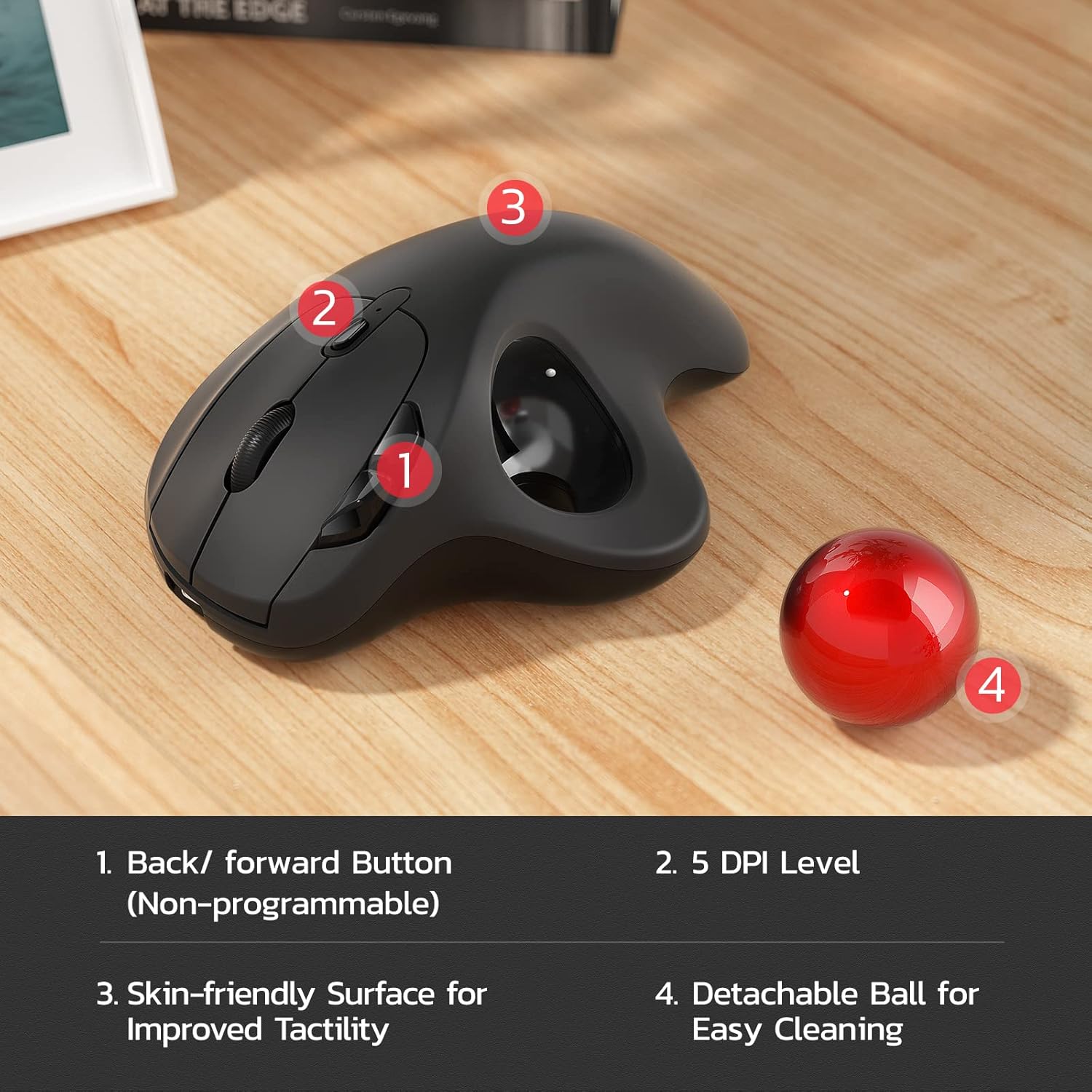 Thumbnail 6 de Nulea M501 kabellose Trackball-Maus mit 3-Geräte-Verbindung (Bluetooth oder 2,4G) und wiederaufladbarem Akku