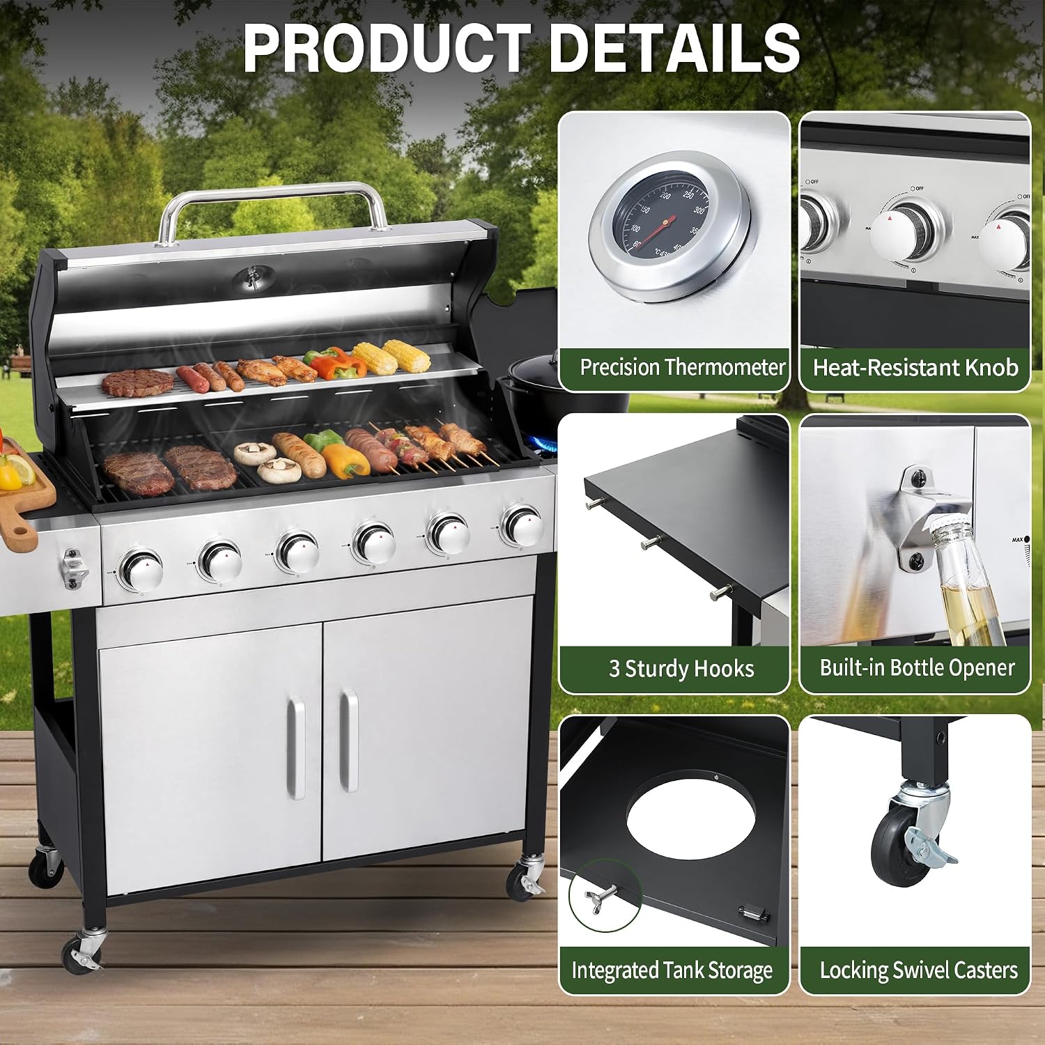 Detalle 2 de LMNOCHM Propane Grill and Griddle Combo, 6-Burner