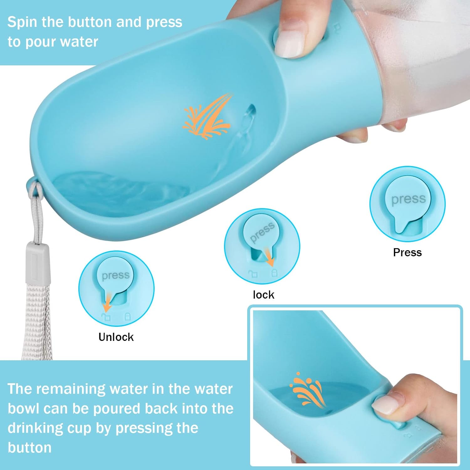 Thumbnail 5 de Zivacate gourde d’eau pour chien 600 ml avec distributeur, récipient alimentaire 100 g et sacs à caca