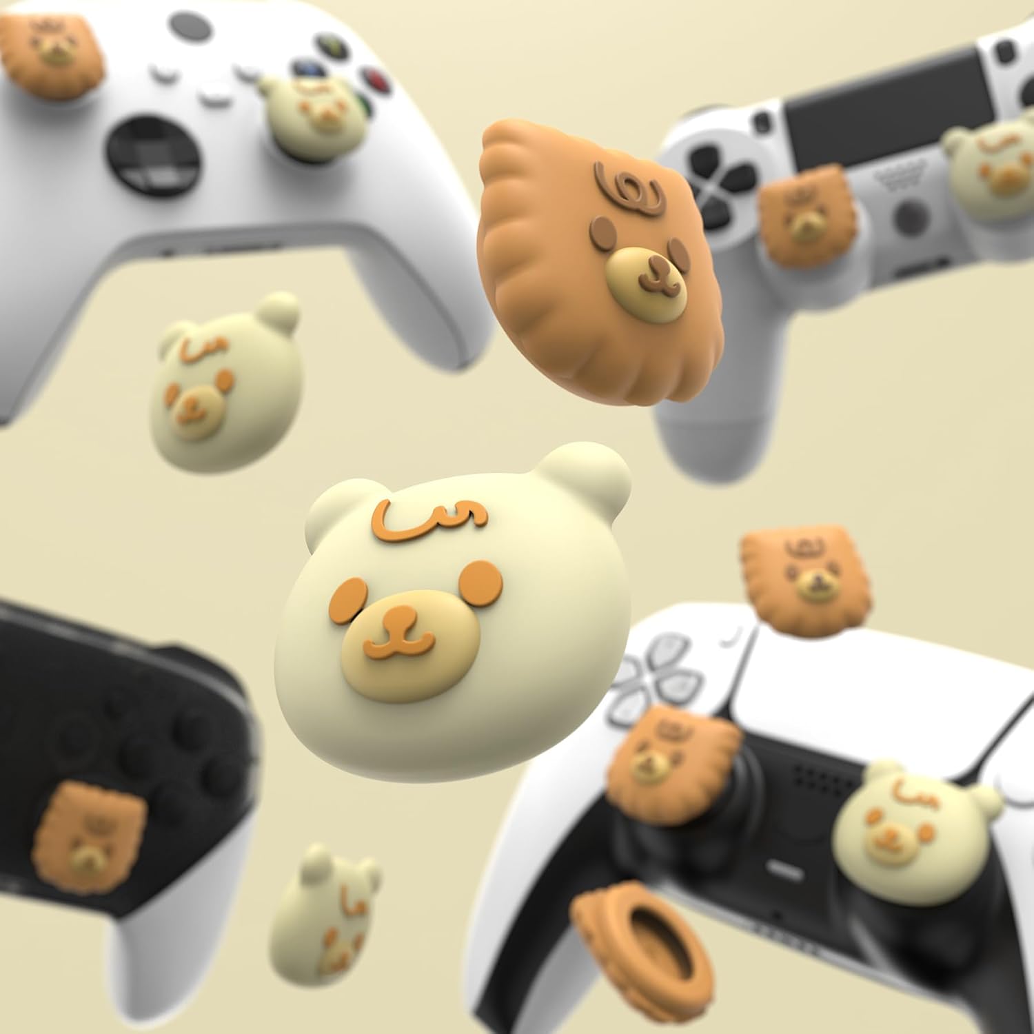 Detalle de PlayVital Cute Thumb Grip Caps for PS5/4, Xbox Series X/S, Switch Pro Controller – Cute Bear