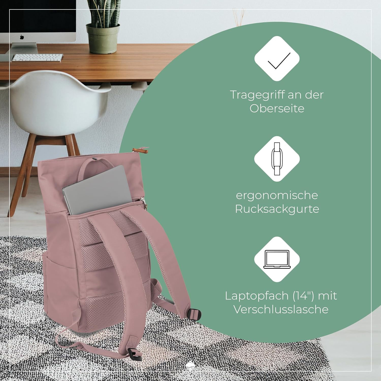 Thumbnail 4 de Travelite Handgepäck Rucksack – Laptop Rucksack 14 Zoll, Basics Short Handle Rollup, Reisepucksack mit Rolltop