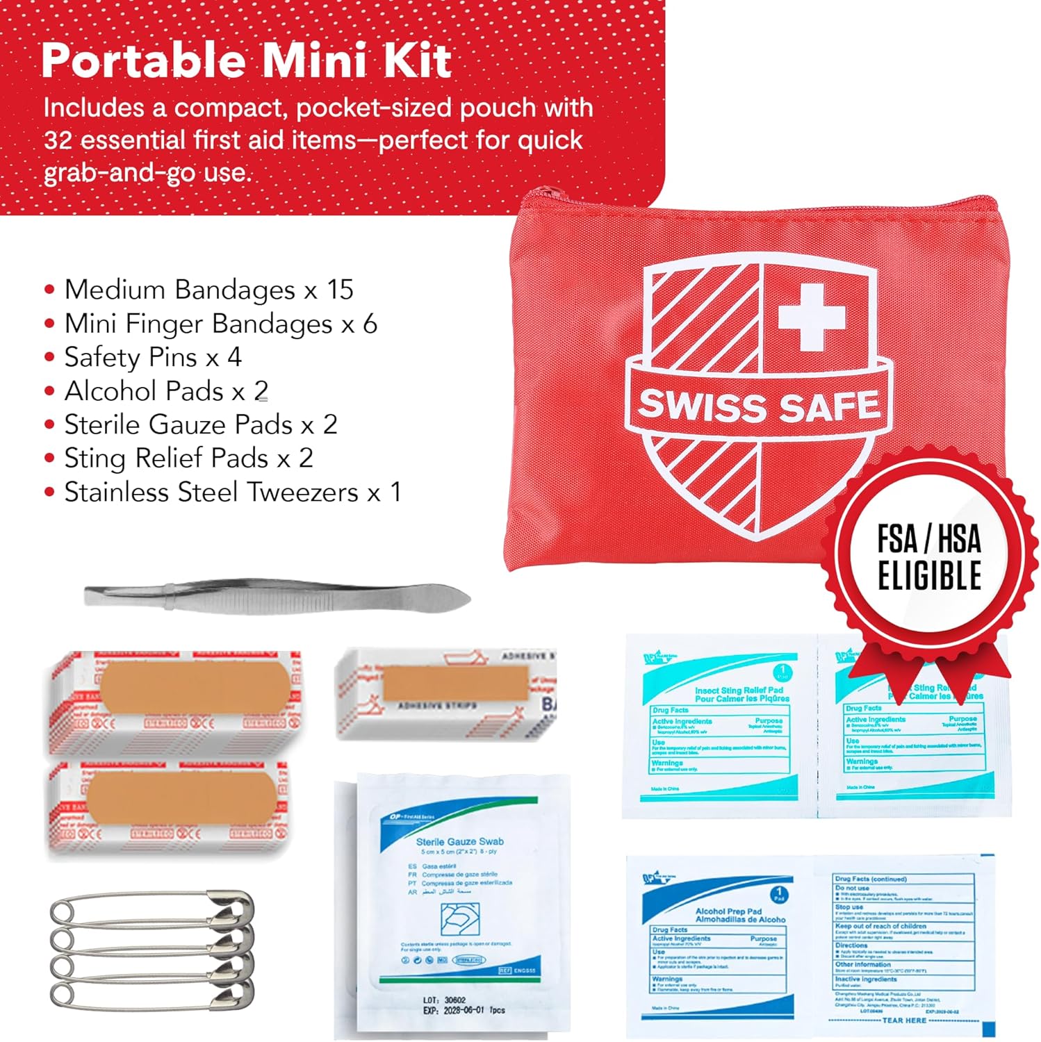 Detalle 2 de Swiss Safe 2-in-1 First Aid Kit for Car, Travel and Home – Large 348-Piece Case + Bonus Mini Kit
