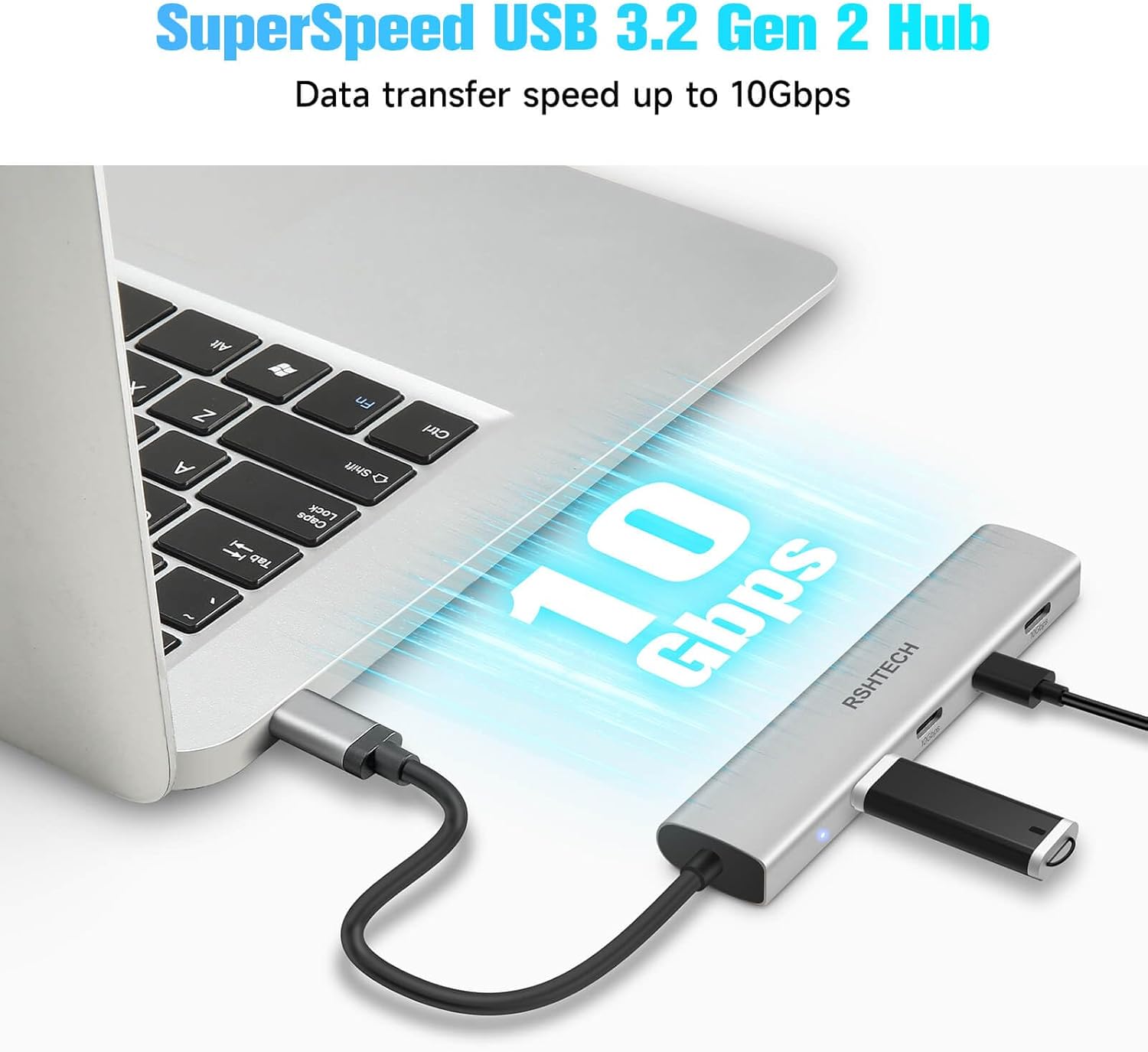 Thumbnail 1 de RSHTECH USB‑C Hub 10 Gbit/s (4‑Port, USB 3.2) RX04 – Ultra slim Aluminium Datenhub