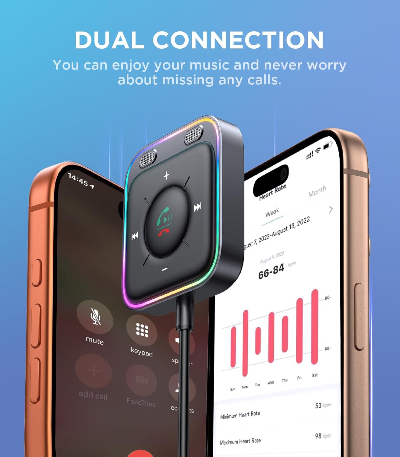 Detalle de JOYROOM Bluetooth 6.0 AUX Car Adapter: Dual Mics, Plug-and-Play Car Receiver