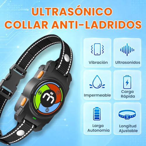 Detalle de Collar Antiladridos Holercoco: 3 Modos de Ultrasonido y Vibración para Perros, IPX7