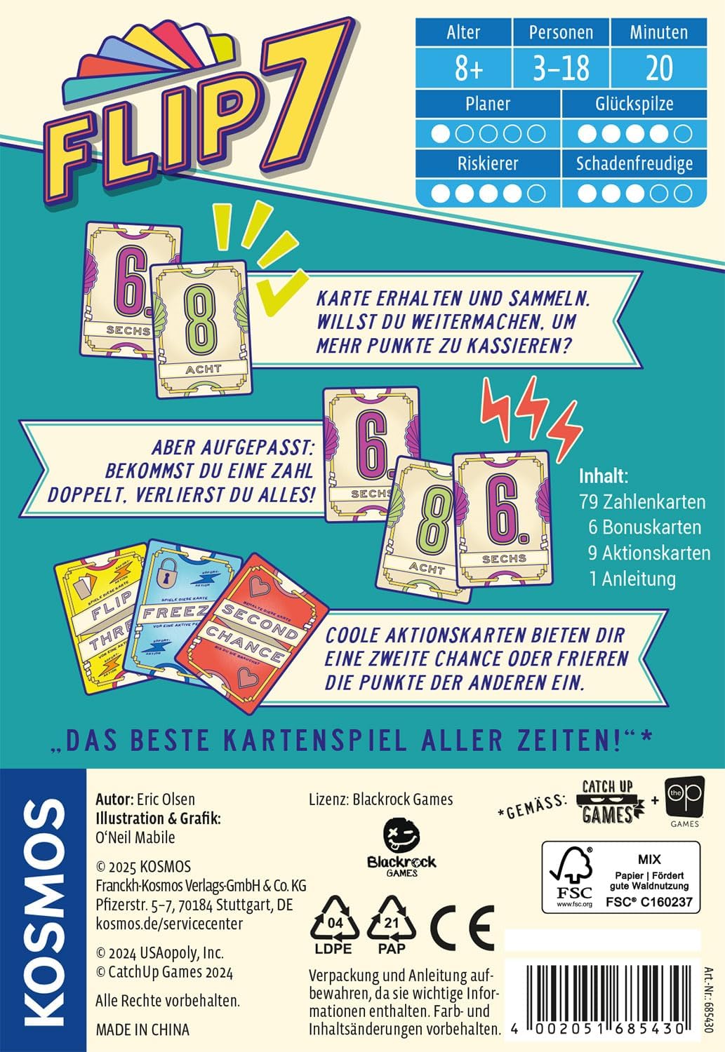 Detalle de Kosmos Flip 7 – Kartenspiel mit schnellem Black-Jack-Prinzip für großen Spielspaß
