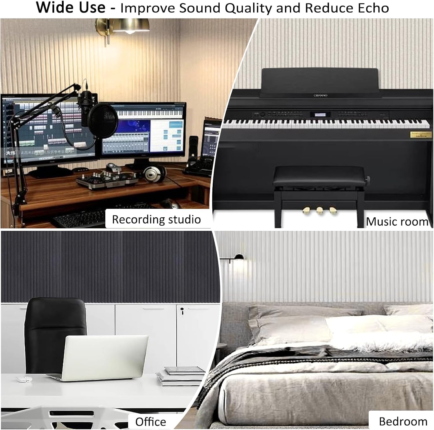 Detalle de JVJVJ Large Acoustic Panels, 48 x 24 x 0.4 in, White, Set of 5