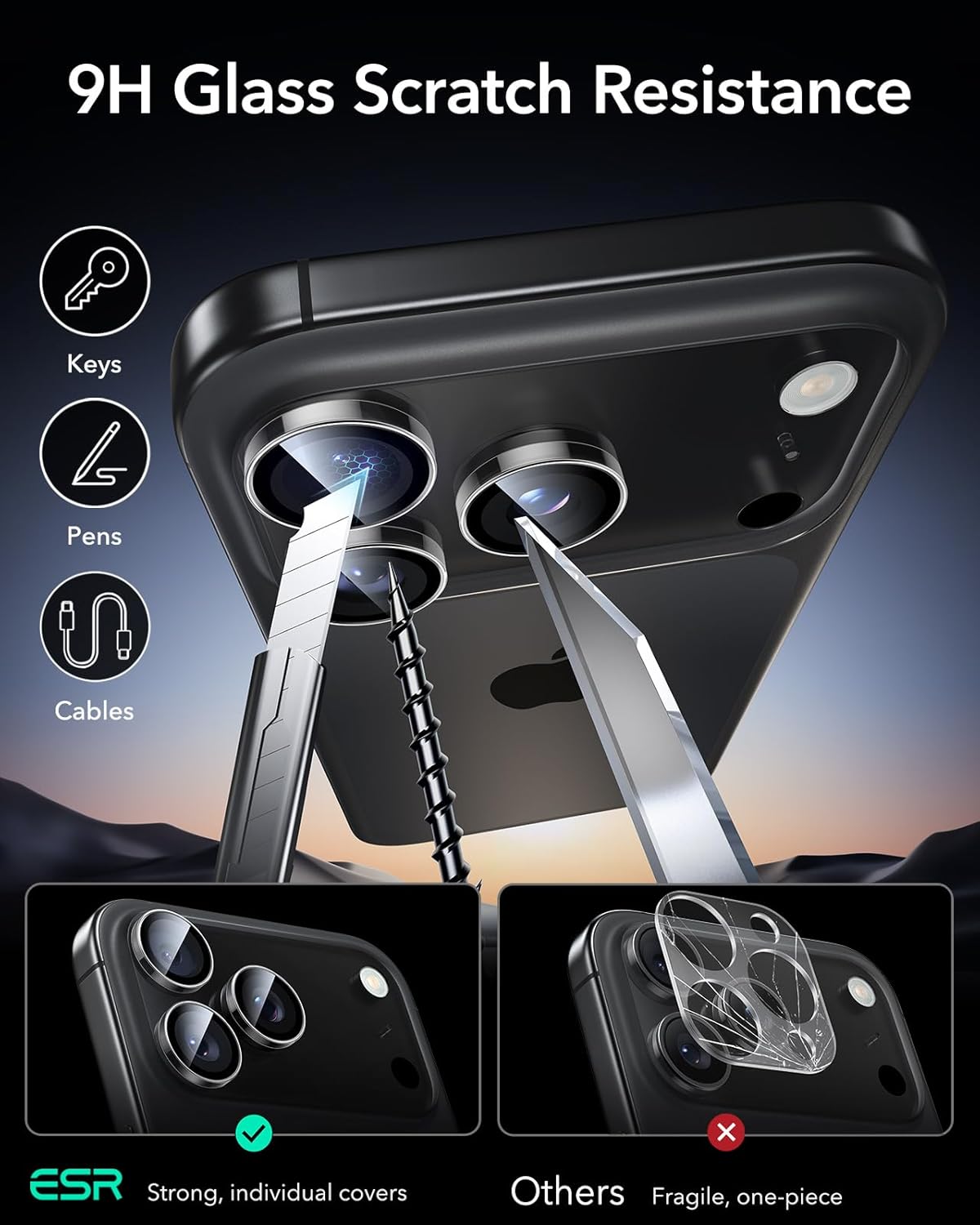 Thumbnail 5 de ESR Camera Lens Protectors for iPhone 17 Pro Max/17 Pro/16 Pro Max/16 Pro/15 Pro Max/15 Pro – 1 Pack, Clear