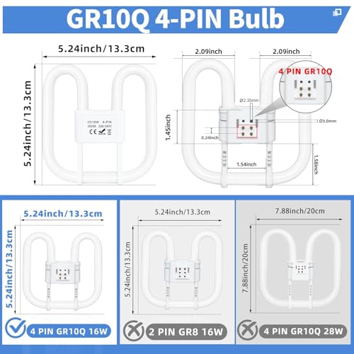 Detalle de Liuyife GR10q 4-Pin 16W CFL Light Bulb (13.3 x 13.3 cm) Non-Dimmable Warm White 3500K