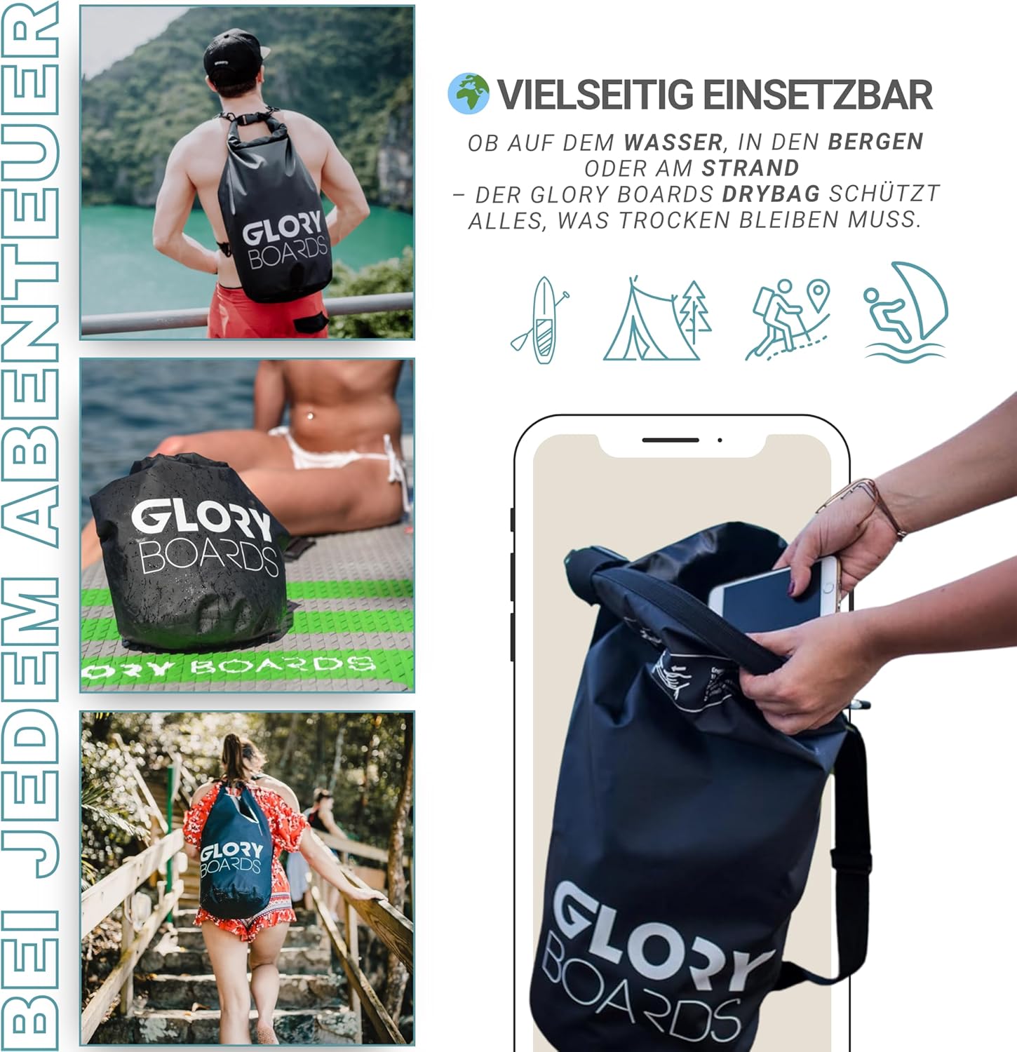Thumbnail 2 de Glory Boards Dry Bag 25L – wasserdichter Rucksack & Schwimmtasche für SUP, Kajak & Outdoor – gelb