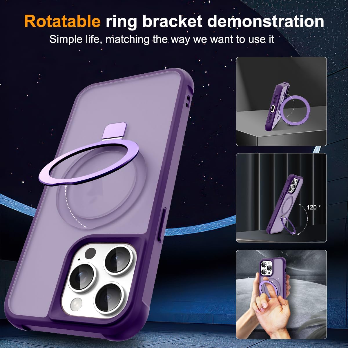 Detalle de SKYLMW Magnetic O-Ring Kickstand Case for iPhone 12 Pro Max / 13 Pro Max (6.7") - Purple