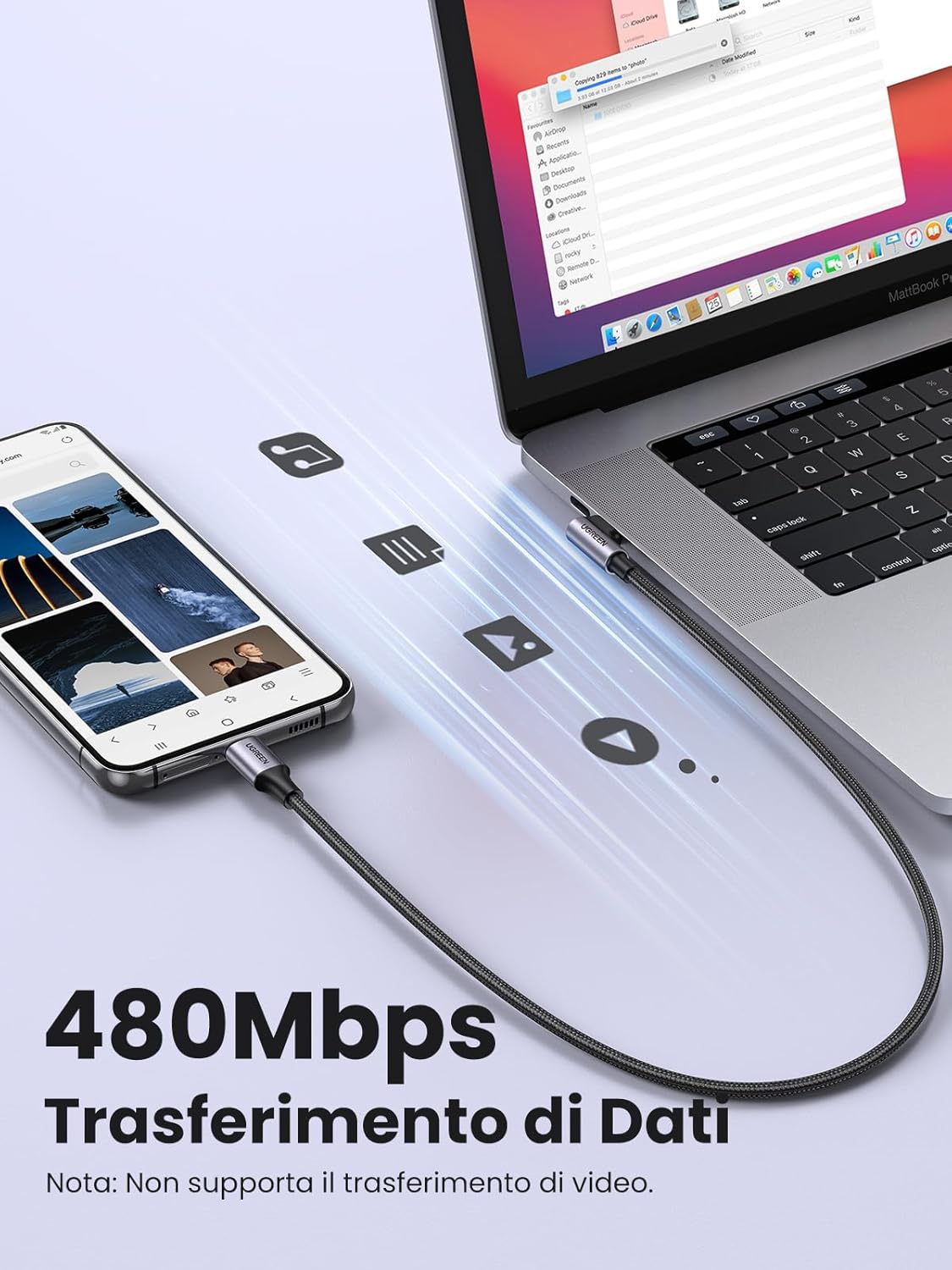 Thumbnail 3 de UGREEN Cavo USB-C 60W 90 gradi con PD 3.0 (2 m) per ricarica rapida e trasferimento dati