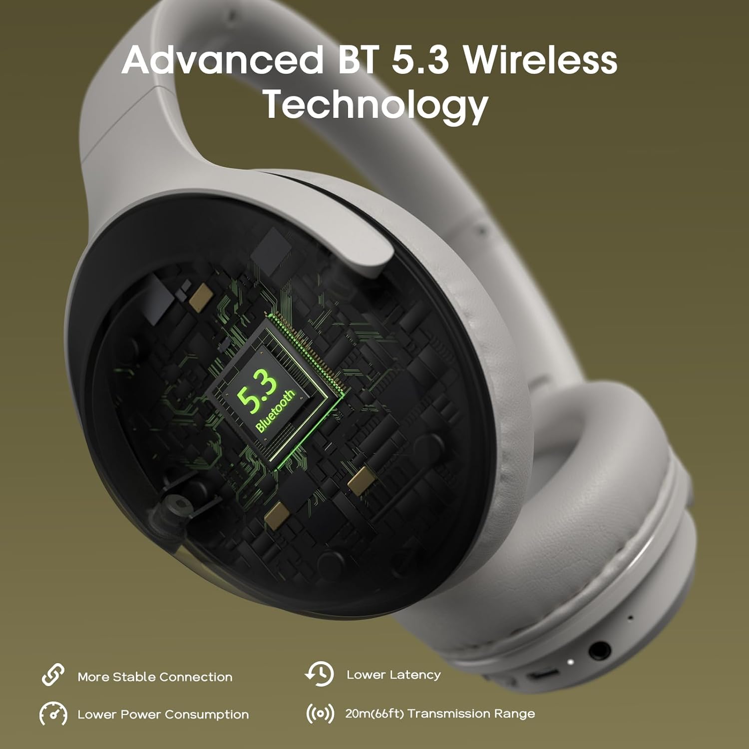 Detalle 2 de DOQAUS Life5 Bluetooth Headphones: Over‑Ear, 70h Playtime, 5.3 Tech, 3 EQ Modes