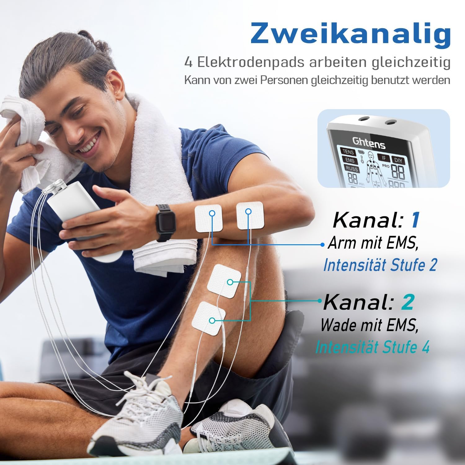 Thumbnail 4 de GHTENS TENS Gerät Schmerztherapie 5‑in‑1 mit 80 Programmen