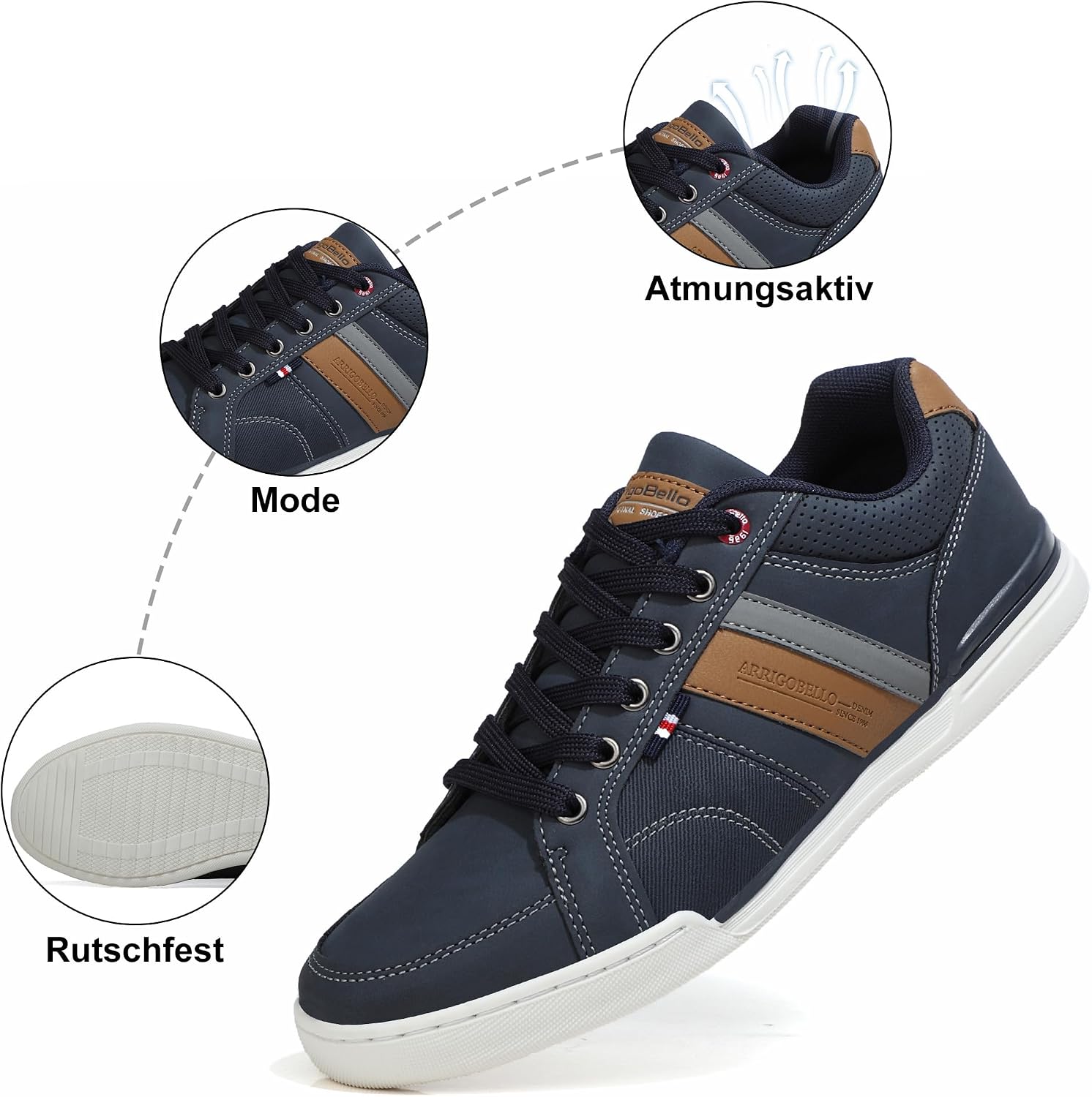 Detalle 2 de Mens Casual Shoes Leather Trainers Classic Sneakers with Lace Up Comfort