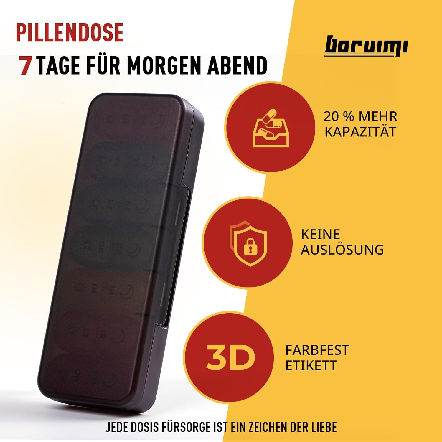 Detalle 2 de Doruimi Tablettenbox 7 Tage 2 Fächer Schwarz