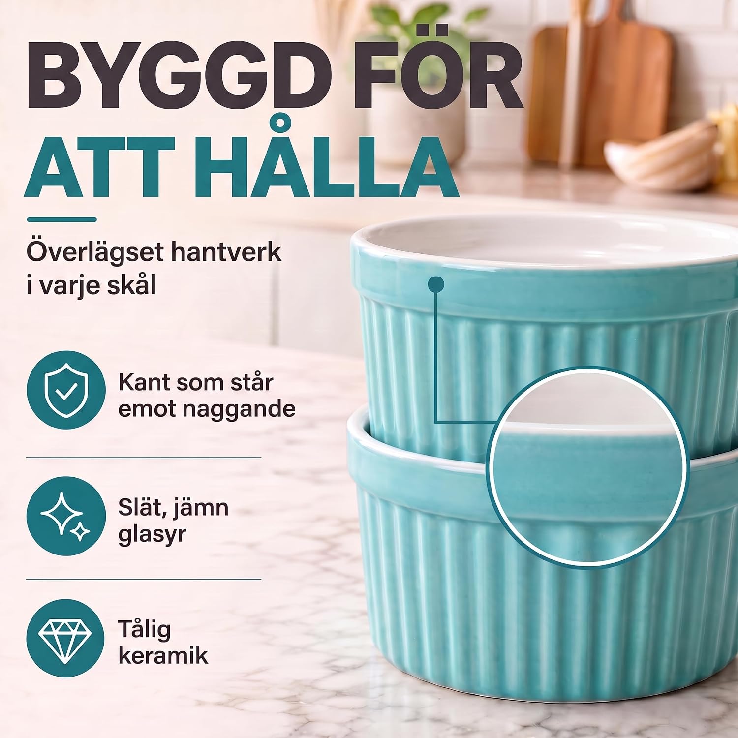 Thumbnail 6 de Dimono ramekins i keramik, set om 8 – 170 ml, turkosa och ugnssäkra till 350 °C