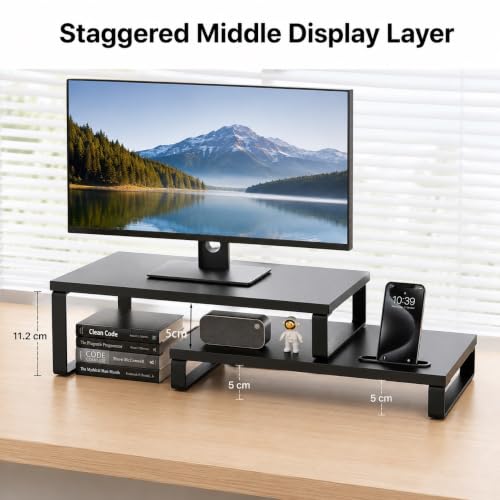 Thumbnail 7 de DOMSHOCT Dual Monitor Stand Riser with 3 Configurations — Adjustable, Stackable Carbon Steel Desk Organiser