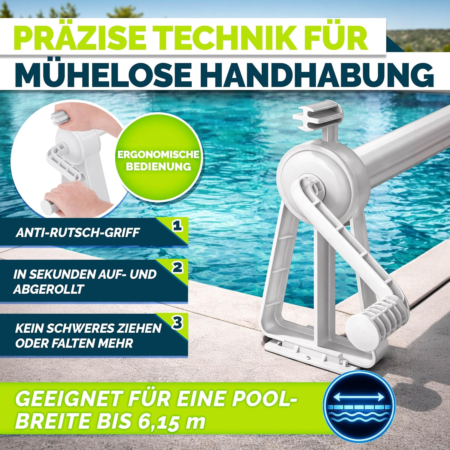 Thumbnail 2 de tillvex Pool Aufroller Premium 1,05-6,15 m – zuverlässige Aufrollvorrichtung für Solarplane mit Thermometer