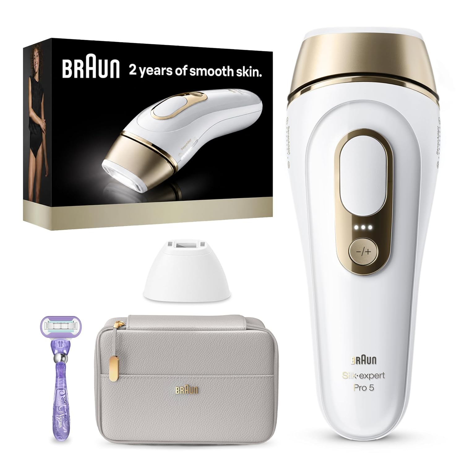 Braun Silk Expert Pro5 IPL PL5157 long-lasting at-home laser hair removal device with Venus razor
