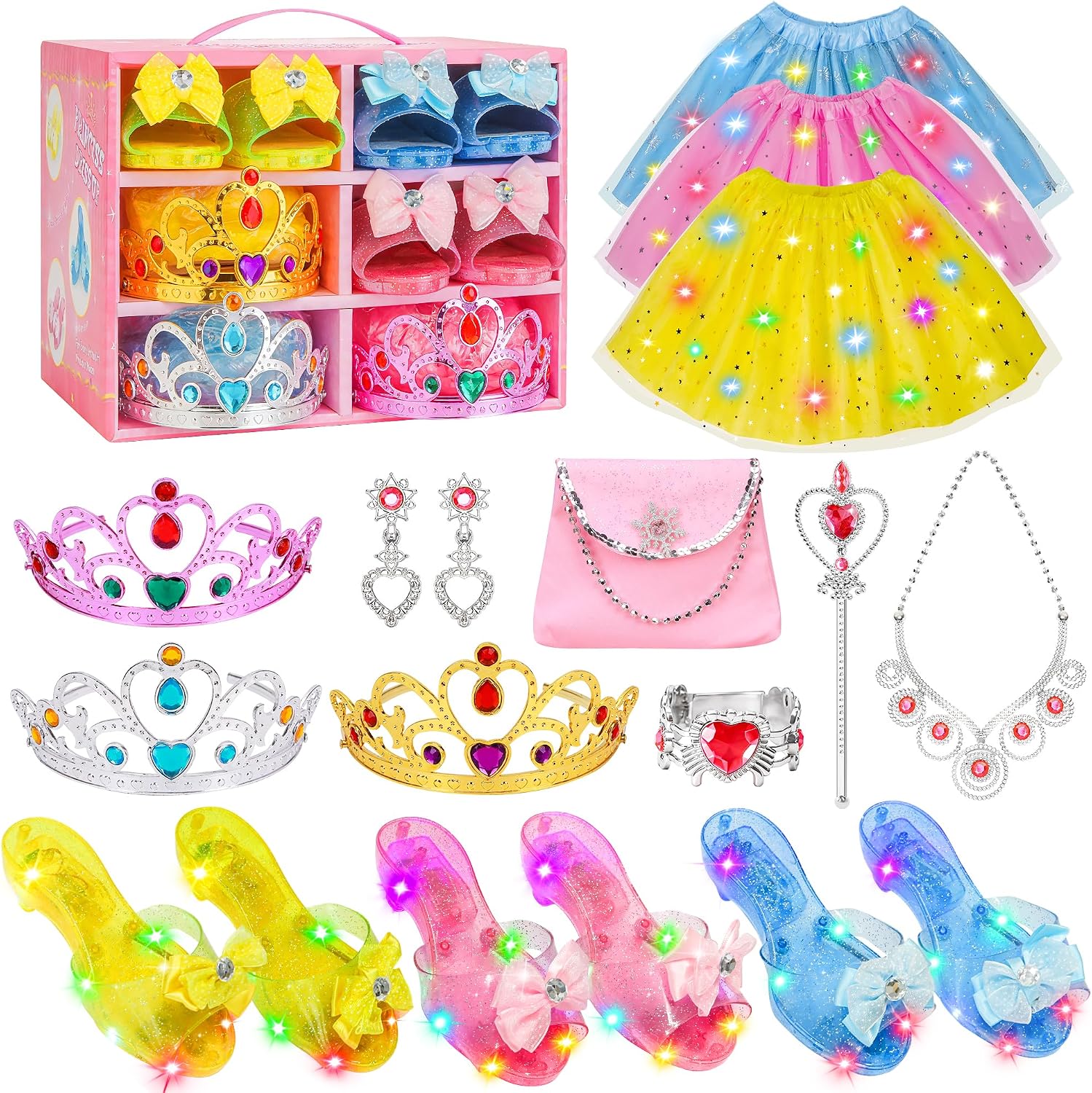 Detalle de Meland Princess Dress-Up Set for Girls Ages 3–6 with Light-Up Shoes and 3 Skirts