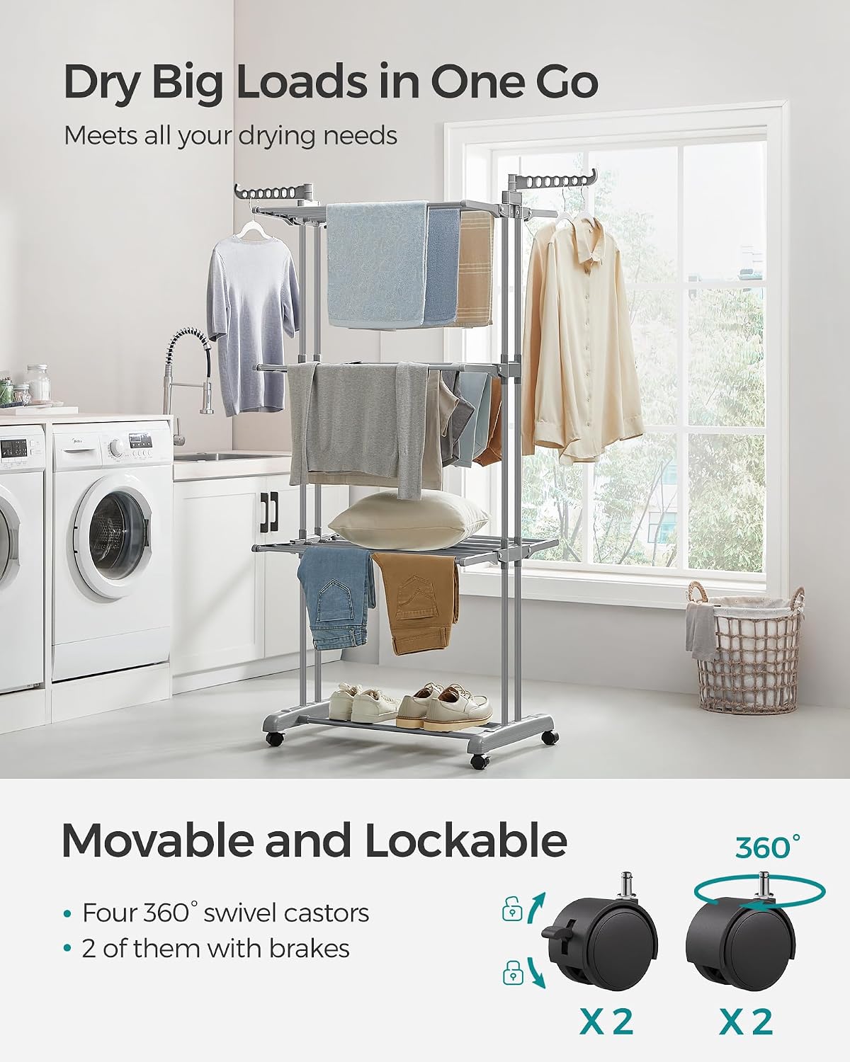 Detalle de SONGMICS BUNJI LLR701G01 4-Tier Clothes Airer with Folding Wings