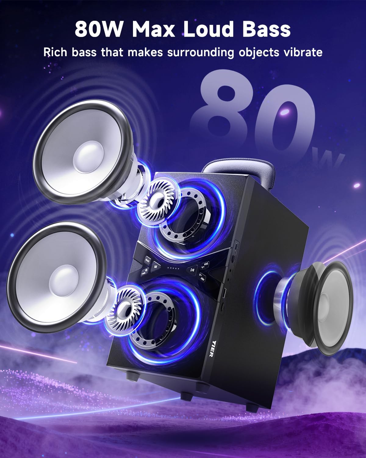 Thumbnail 2 de YIER Party Bluetooth Speaker with 80W Peak Power, TWS, RGB Lights, and Long Playtime