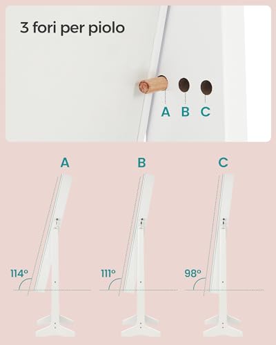 Detalle de SONGMICS Specchio Portagioie da Terra JJC69WT – Specchio a figura intera con serratura, superficie bianca e fodera nera