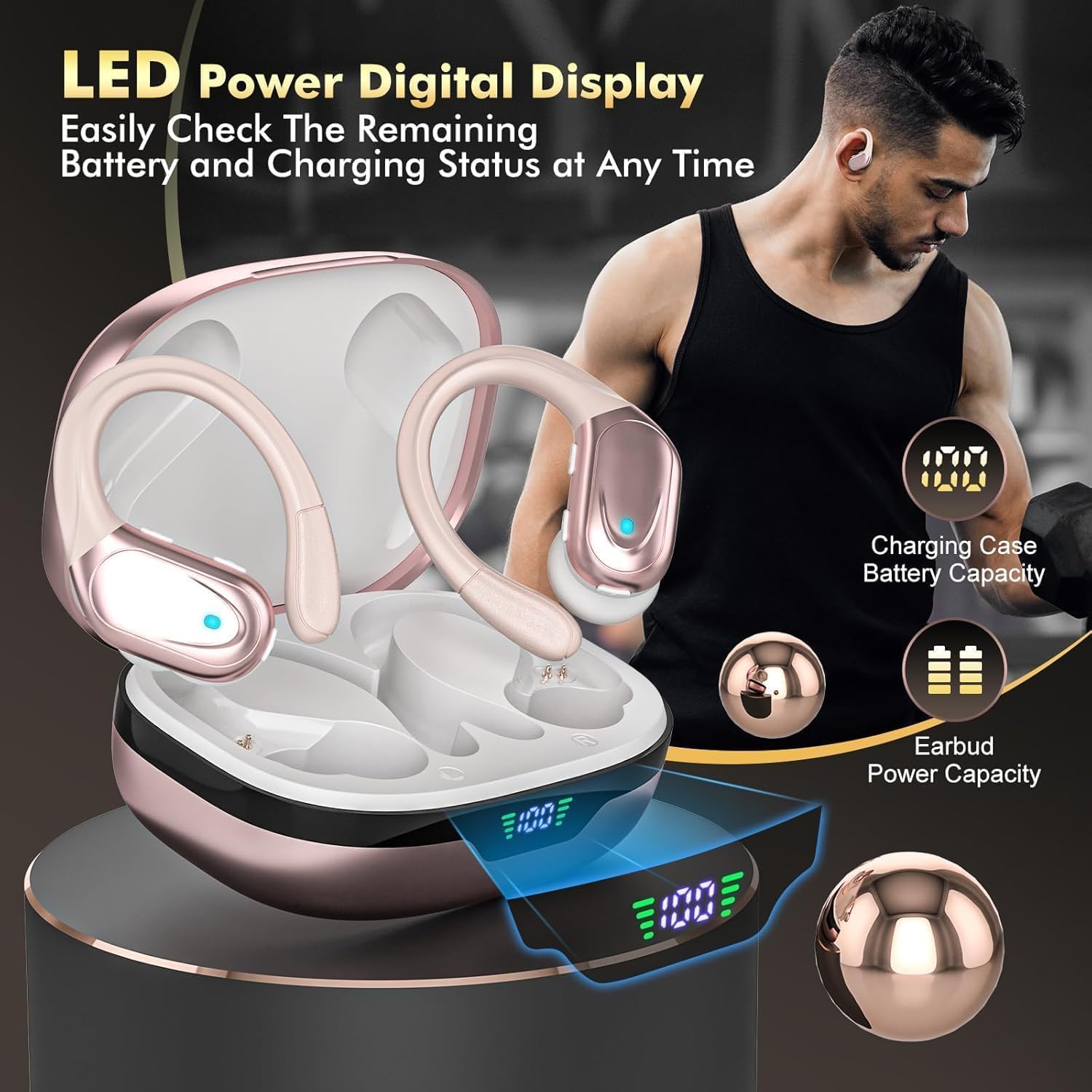 Thumbnail 6 de HAOYUYAN BX17 Wireless Earbuds: Sports-Ready Bluetooth Headphones with 80-Hour Playtime and LED Power Display