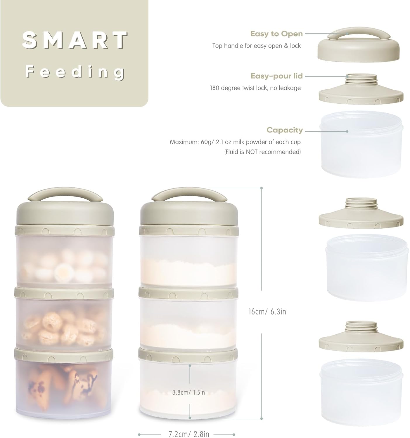 Thumbnail 1 de Termichy Baby Milk Powder Dispenser Pots Stackable – 2 Pack (Warm Grey)