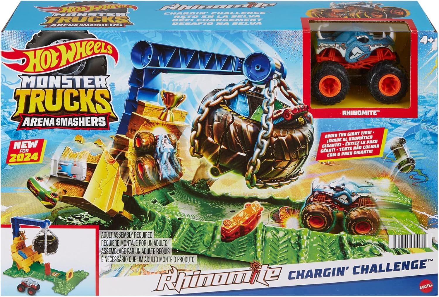 Thumbnail 5 de Hot Wheels Monster Trucks Rhinomite Angriffs-Challenge Spielset (HTP18) – Arena-Smasher mit 1:64 Rhinomite-Truck