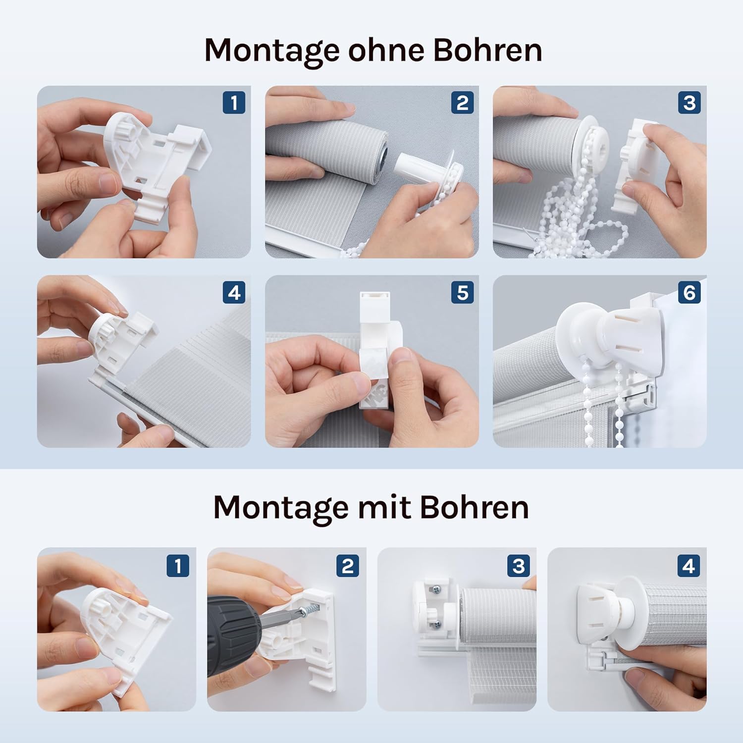 Thumbnail 6 de WOLTU Doppelrollo Klemmfix ohne Bohren Grau – Zebra-Rollo für innen, B120 x H150 cm