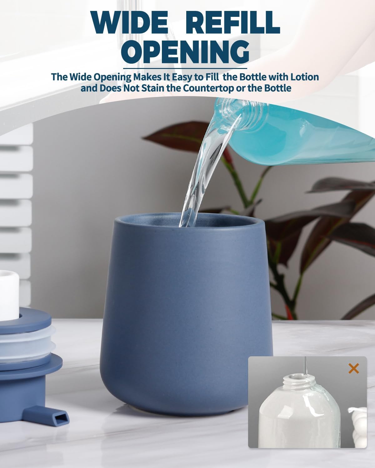 Detalle de BosilunLife Ceramic 11Oz Foam Soap Dispenser – Blue