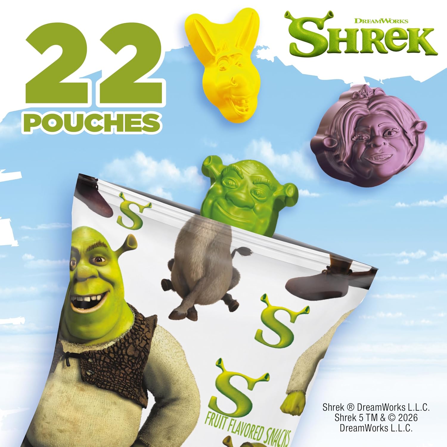 Detalle de Betty Crocker Shrek Fruit Flavored Snacks, 22 Pouches, Gluten-Free, 17.6 oz
