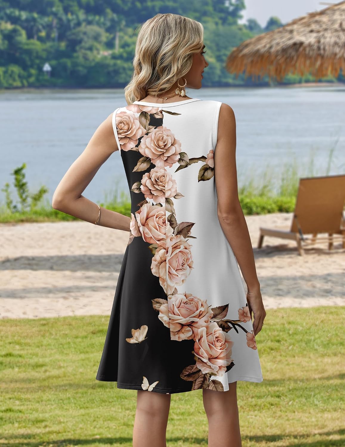 Detalle de Zeagoo Summer Dresses for Women 2026: Sleeveless Floral Sundress with Pockets — Fluid, Casual, and Ready for Warm Days