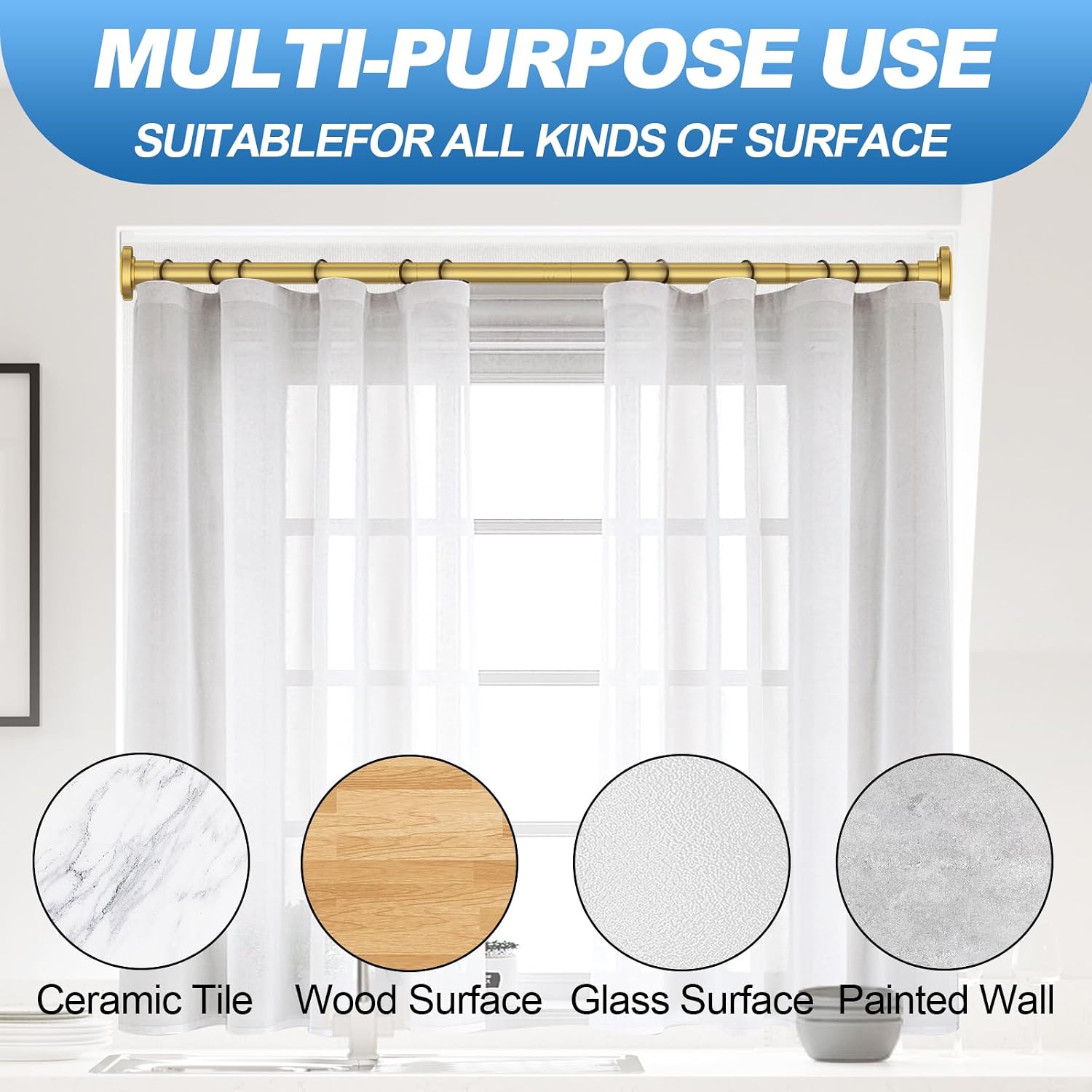 Thumbnail 4 de CorkLatta Y003 Gold Shower Curtain Rod, Adjustable 31–104 Inches