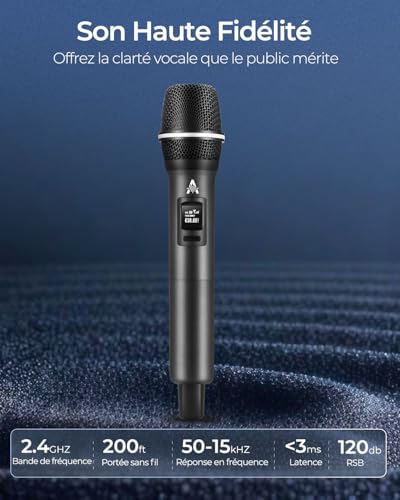 Detalle de ALPOWL : système de microphones sans fil 2,4 GHz pour karaoké et prises de parole