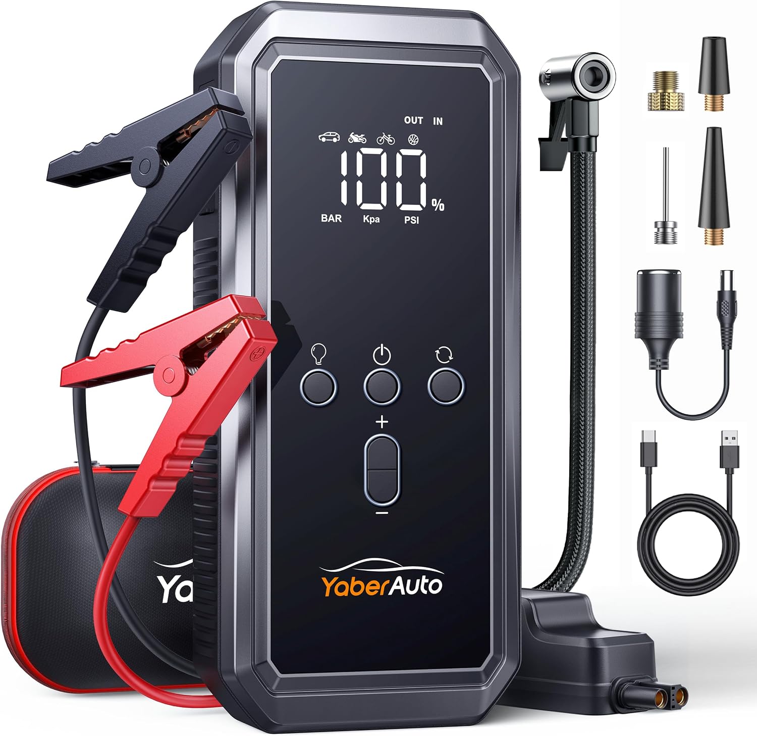Detalle de YaberAuto 5000A Auto Starthilfe (YA70) mit LCD, 21.800 mAh Powerbank und 150 PSI Kompressor