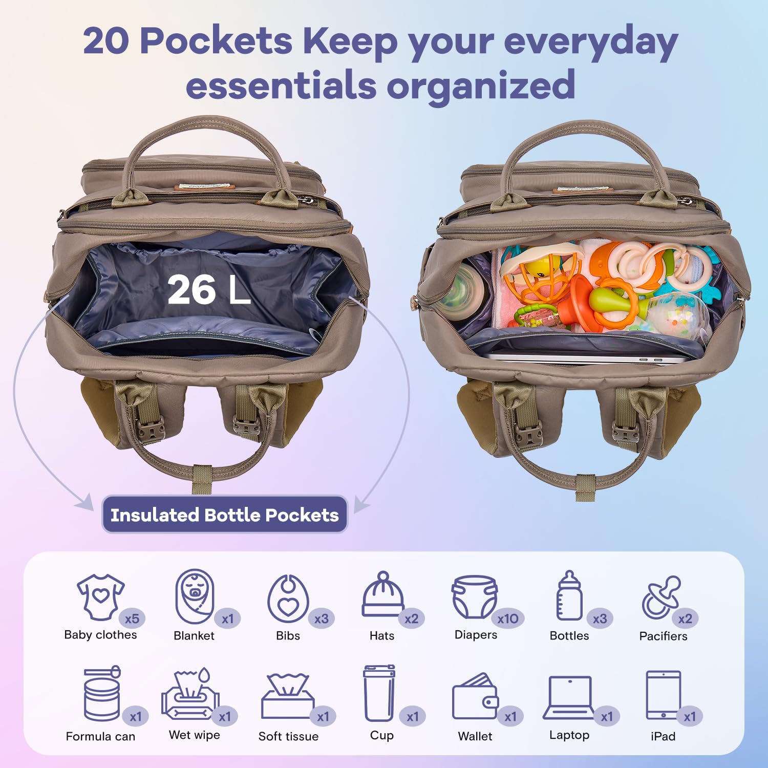 Thumbnail 3 de RUVALINO Baby Wickelrucksack Wickeltasche Rucksack mit tragbarer Wickelauflage, Schnullerhalter und Kinderwagengurten, Babytasche Multifunktional für Mama und Papa, Schwarz
RUVALINO Baby Wickelrucksack Wickeltasc…