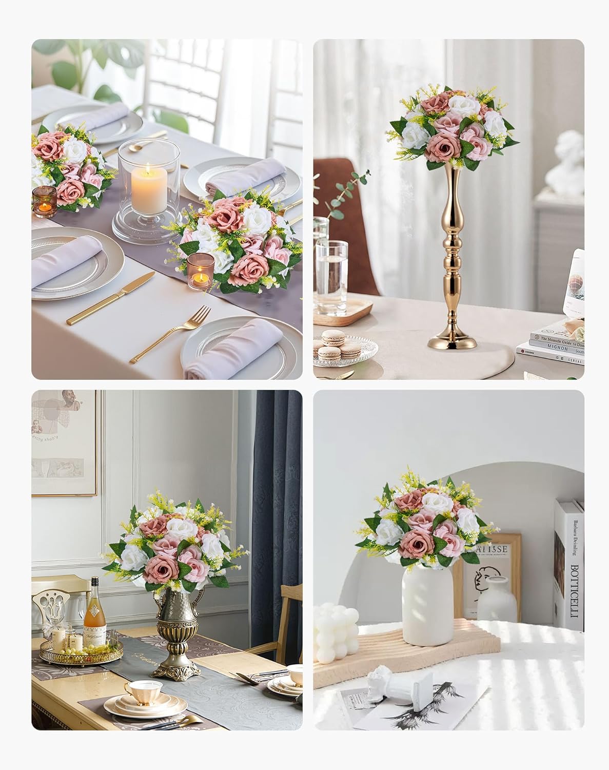 Thumbnail 6 de VEVOR Boules de Fleurs Artificielles – Lot de 10, Ø24 cm, Roses en Rose et Blanc, Centres de Table polyvalents