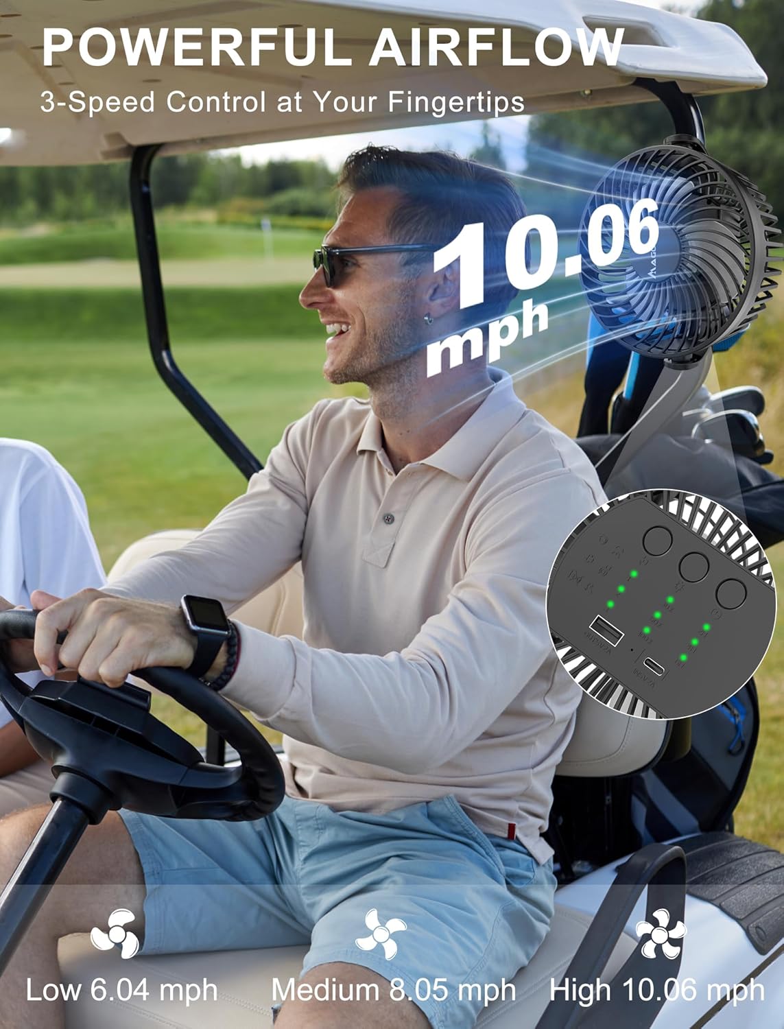 Detalle de Upgraded 2X Magnet 2-Pack: Magnetic Golf Cart Fan with Light and 12000mAh Battery
