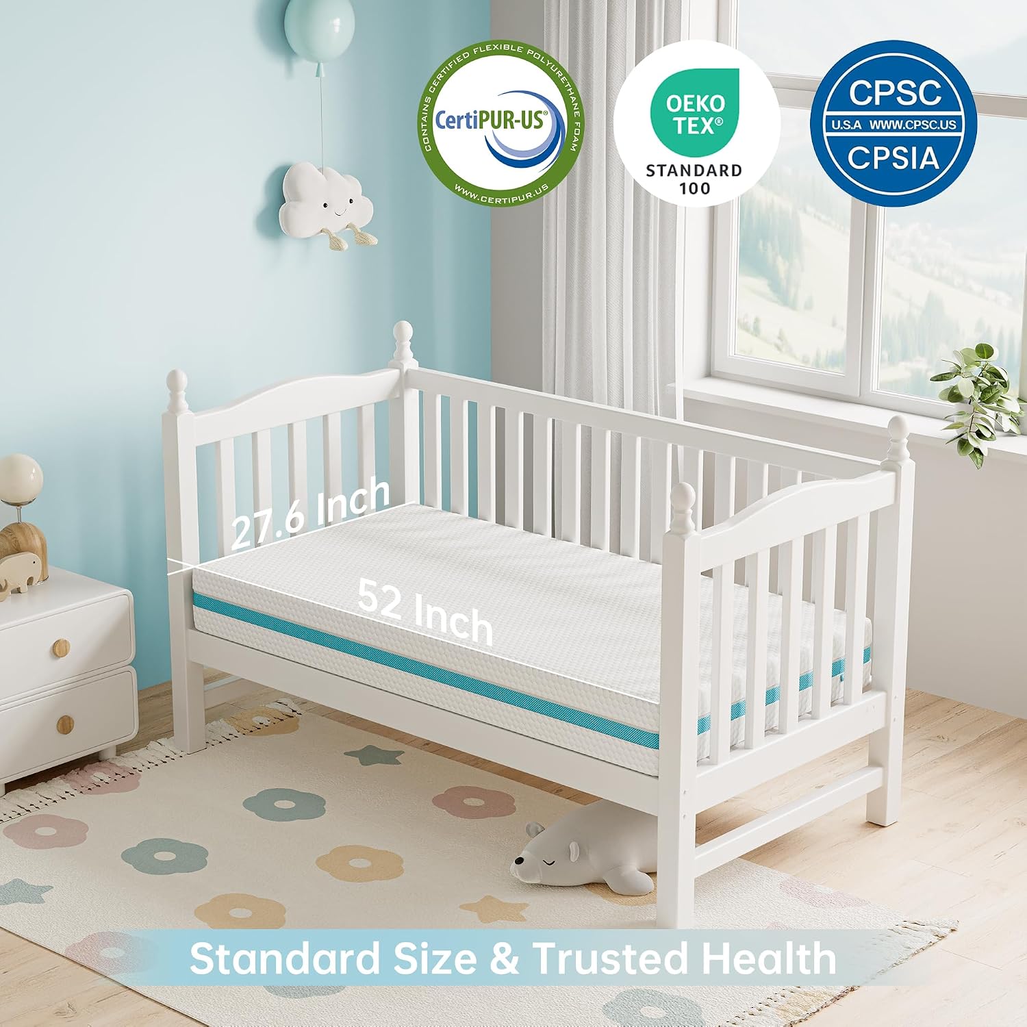 Thumbnail 4 de TeQsli Dual-Sided Crib Mattress, Memory Foam, Washable Cover, 52 x 27.6 x 6 in