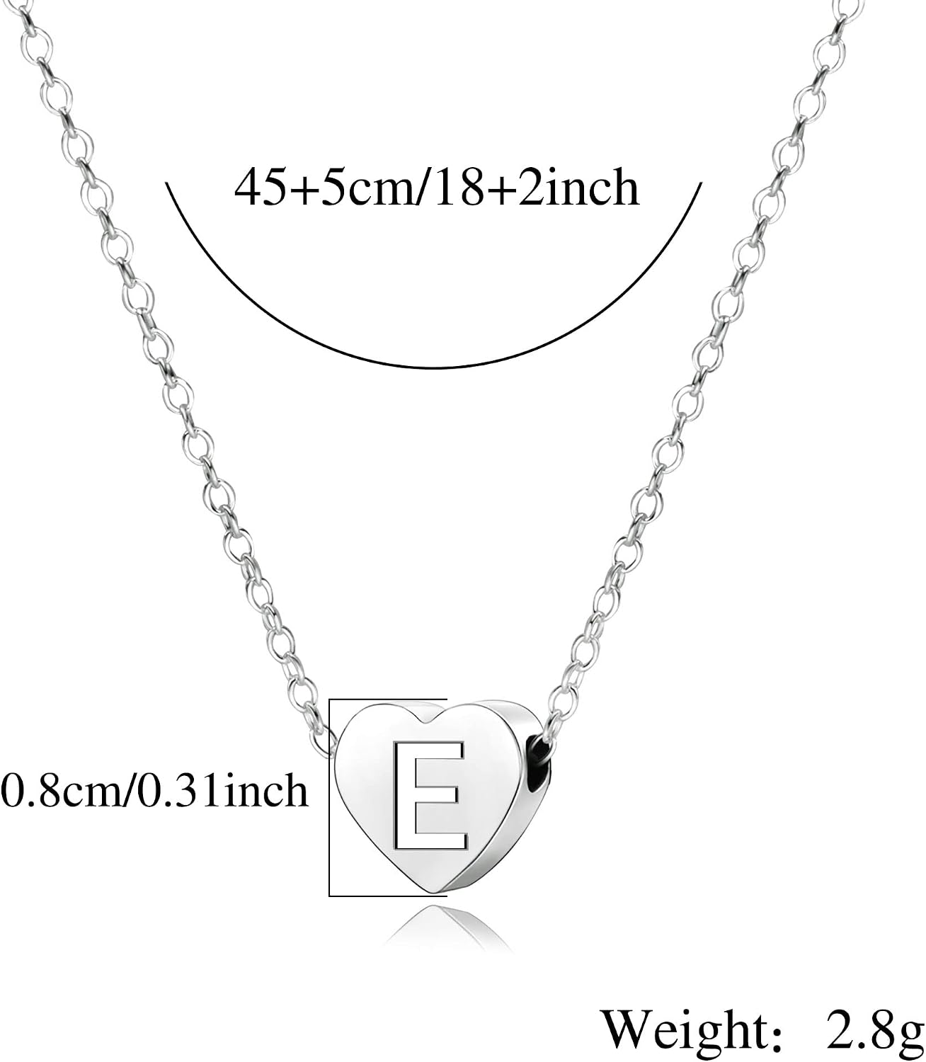 Detalle de KENYG S925 Silver A-Z Capital Initial Heart Pendant Necklace for Women