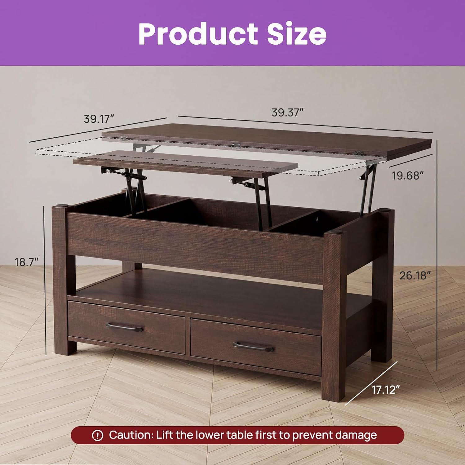 Thumbnail 1 de DUMOS Convertible Lift-Top Coffee Table 39.4-inch