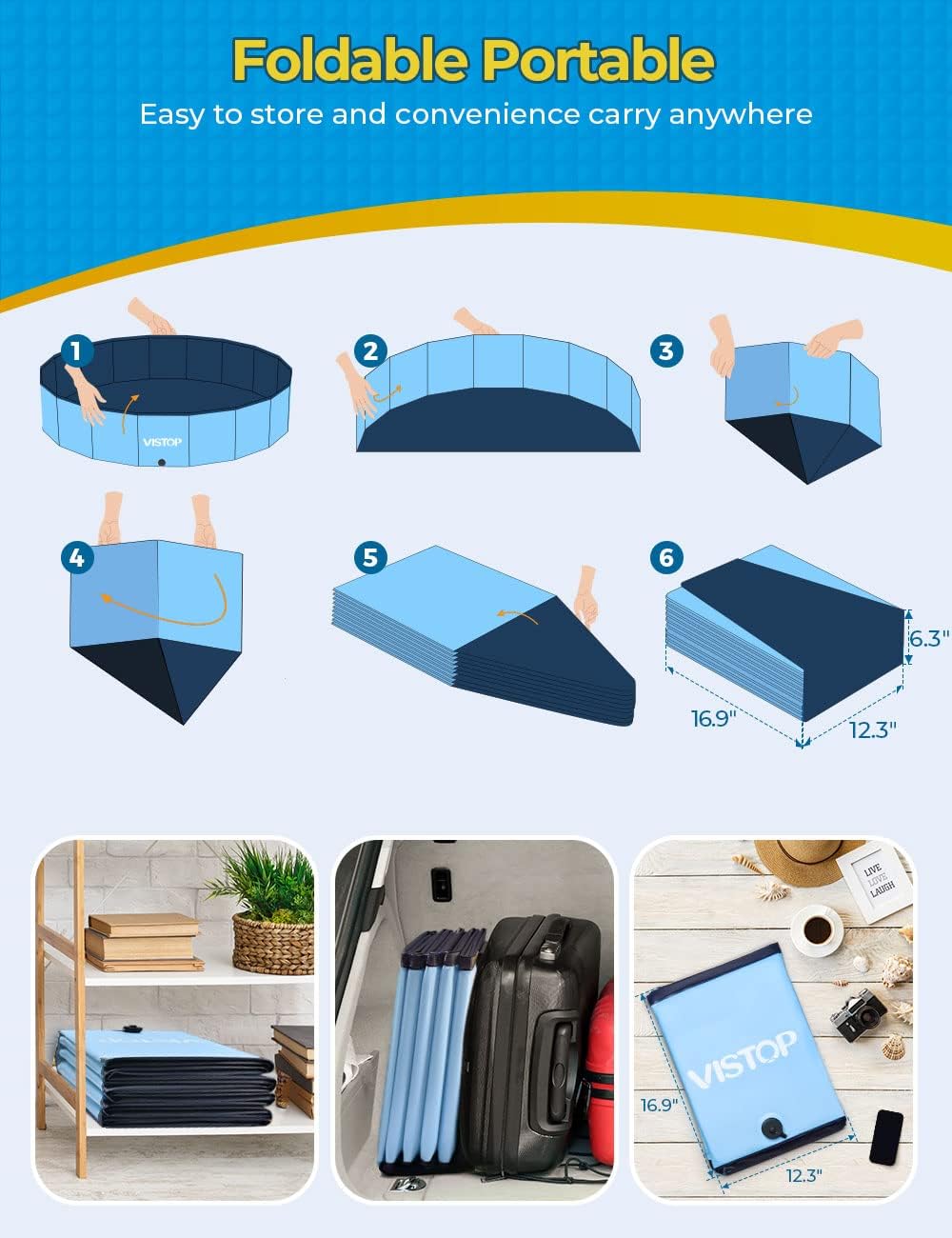 Thumbnail 5 de VISTOP Jumbo Foldable Dog Pool: 77in Portable Hard-Shell Bath Pool for Pets and Kids