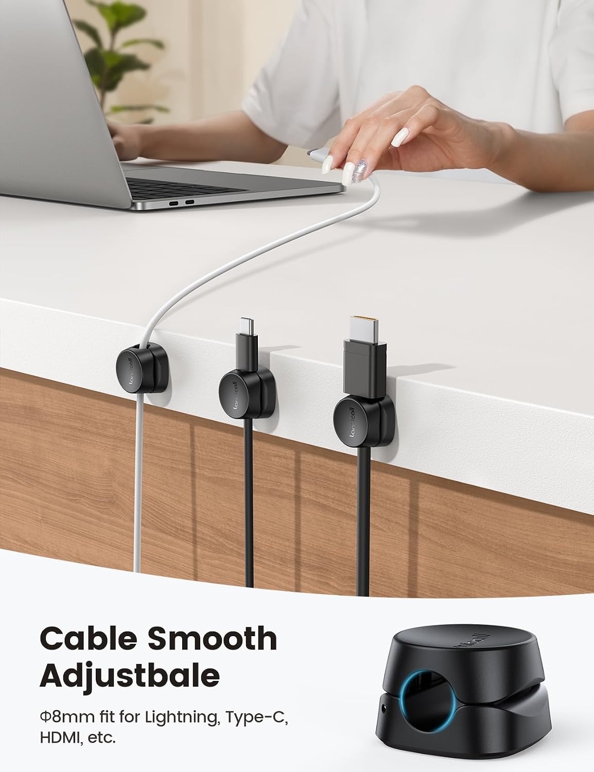 Detalle 1 de Lamicall Spring Cable Clips, 6-Pack, 2.5–8 mm Slots, Adhesive Desk Organizers