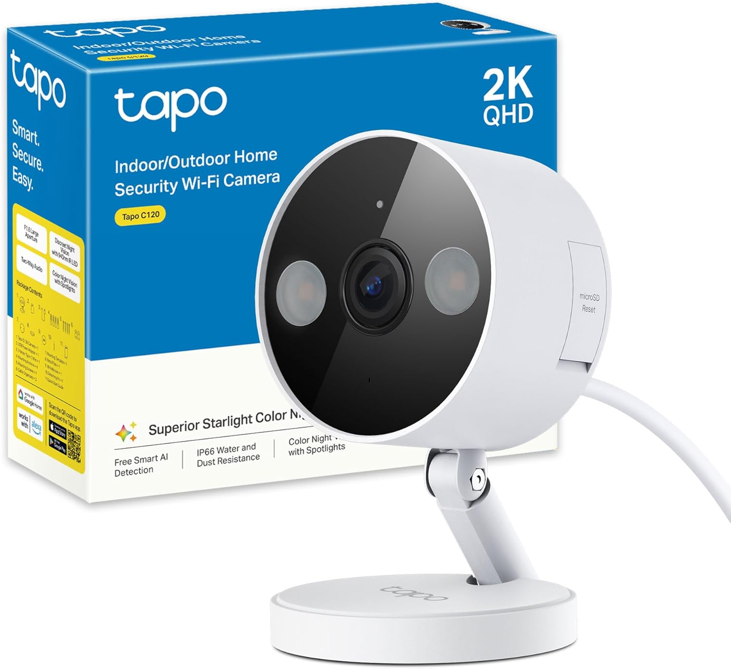 Detalle de Tapo C120: videocamera Wi‑Fi per interno ed esterno, 2K/4MP, visione notturna a colori e rilevamento AI