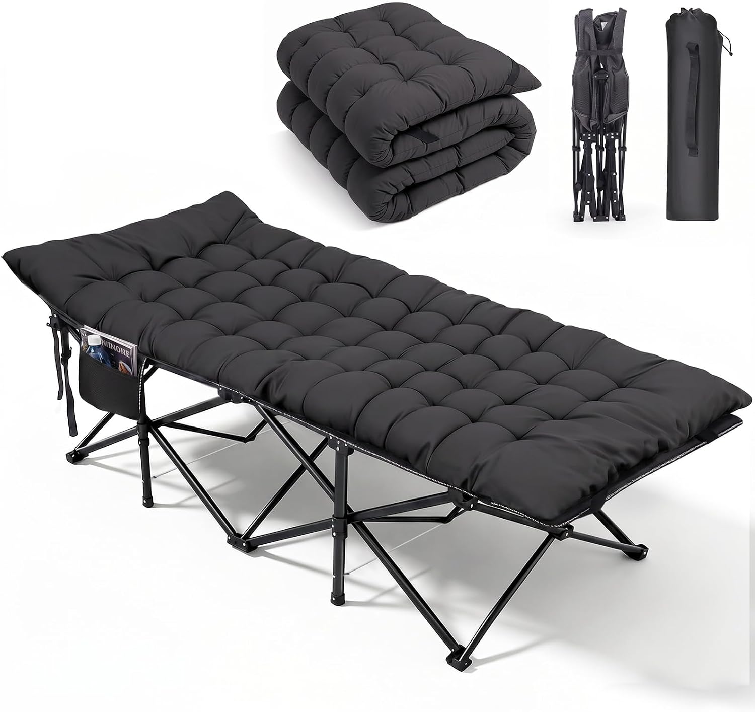 Sekey Feldbett Klappbar XXXL 202 × 80 × 45 cm – extra großes Campingbett mit abnehmbarer Komfortmatratze
