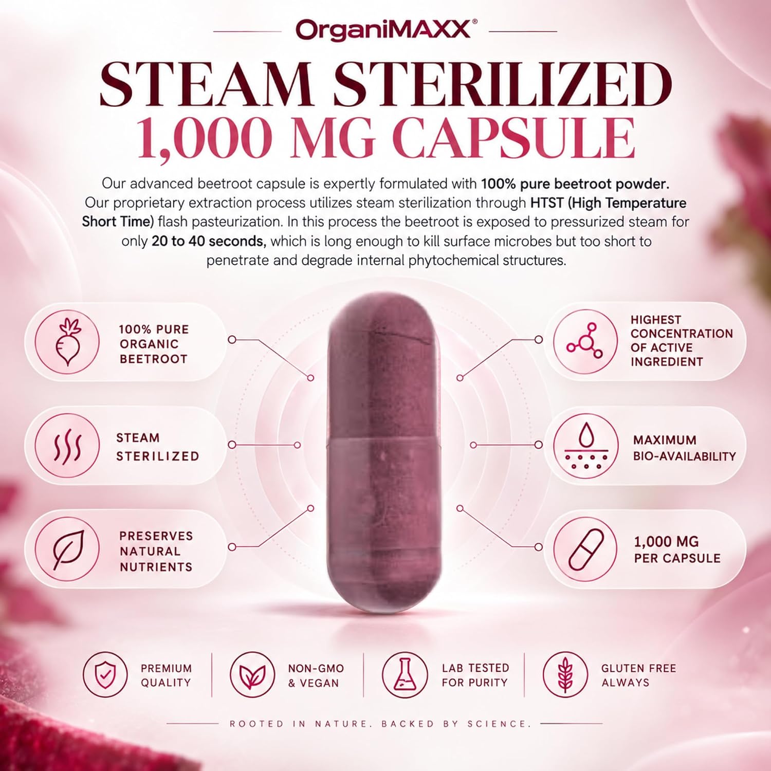 Detalle 1 de OrganiMAXX. 2,000 mg Organic Beetroot Capsules, 120 Count, Vegan
