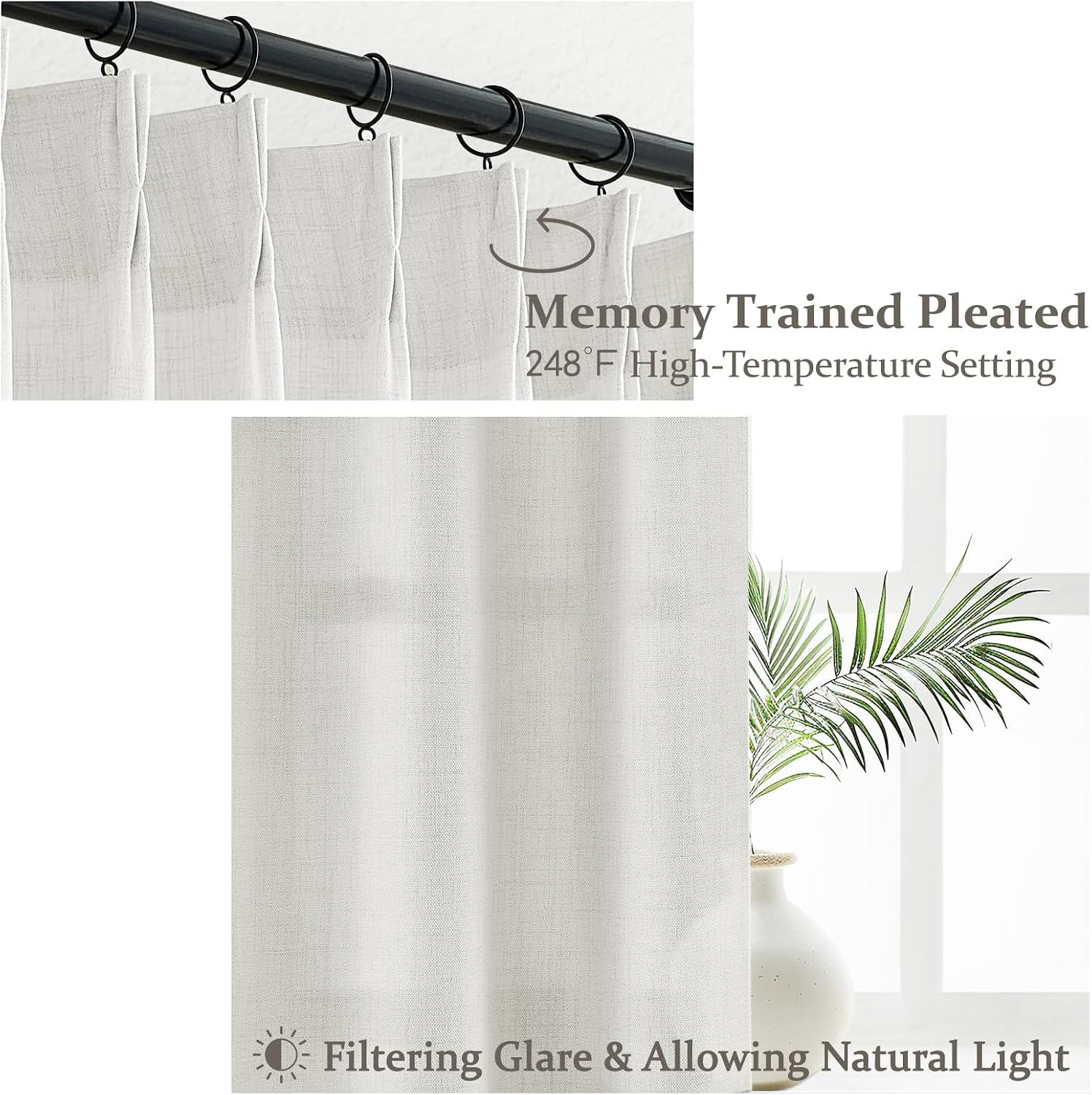 Detalle de PleatedDrapes Pinch Pleated Curtains, 84-Inch Beige White Linen Blend